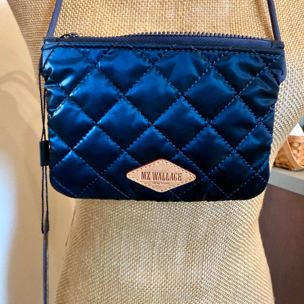 MZ Wallace Midnight Liquid Blue Quilted Crossbody Bag NWT - Picture 3 of 8